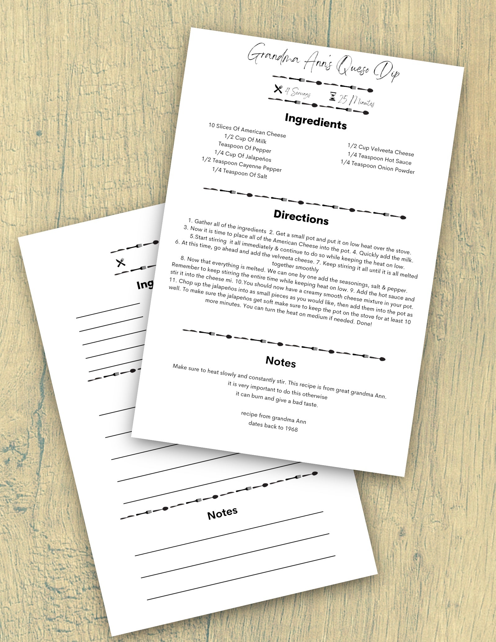 Modern editable recipe card template download