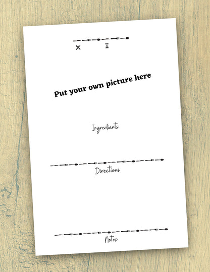 "Printable DIY recipe card with and without lines for a personalized cookbook."