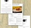 "Editable recipe card template with sections for title, servings, and cook time."