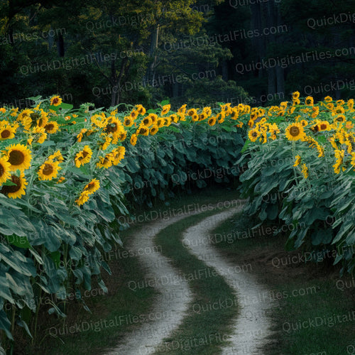 Sunflower Field Pathway Backdrop: PNG JPEG