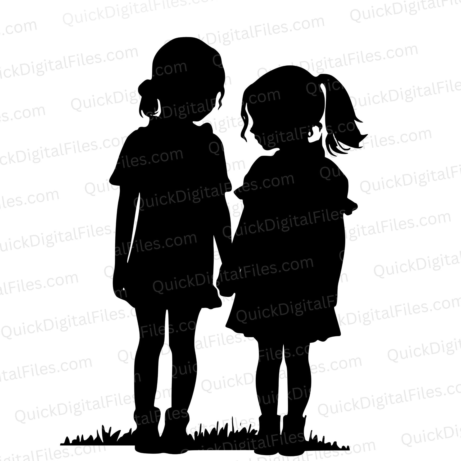Best Friend Silhouette SVG | Two Girls Holding Hands Clipart

