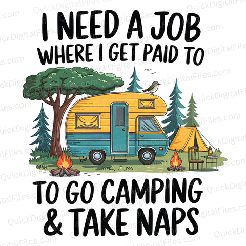 Camping Scene Clipart | Funny Camping PNG with RV & Campfire