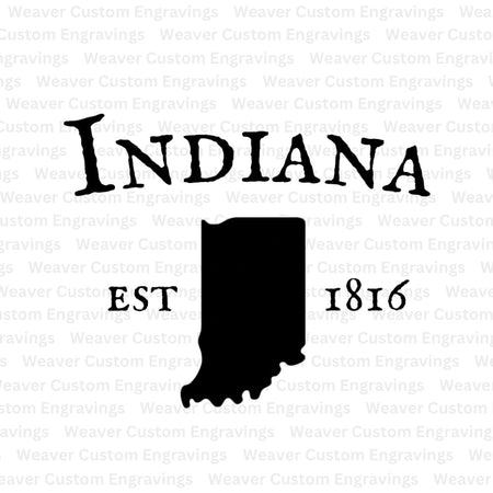 'Indiana silhouette with Established 1816 date' digital design for state pride projects.