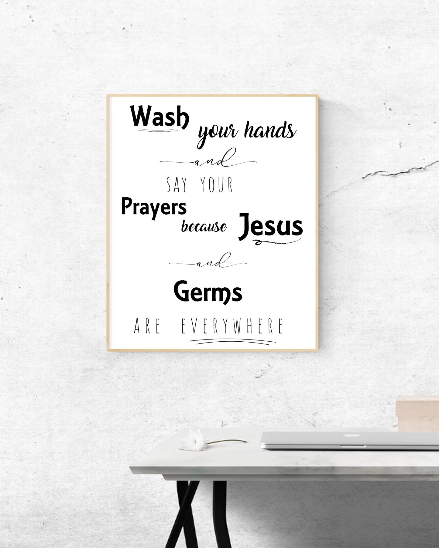 Versatile "Jesus and Germs" design for personalizing home decor.