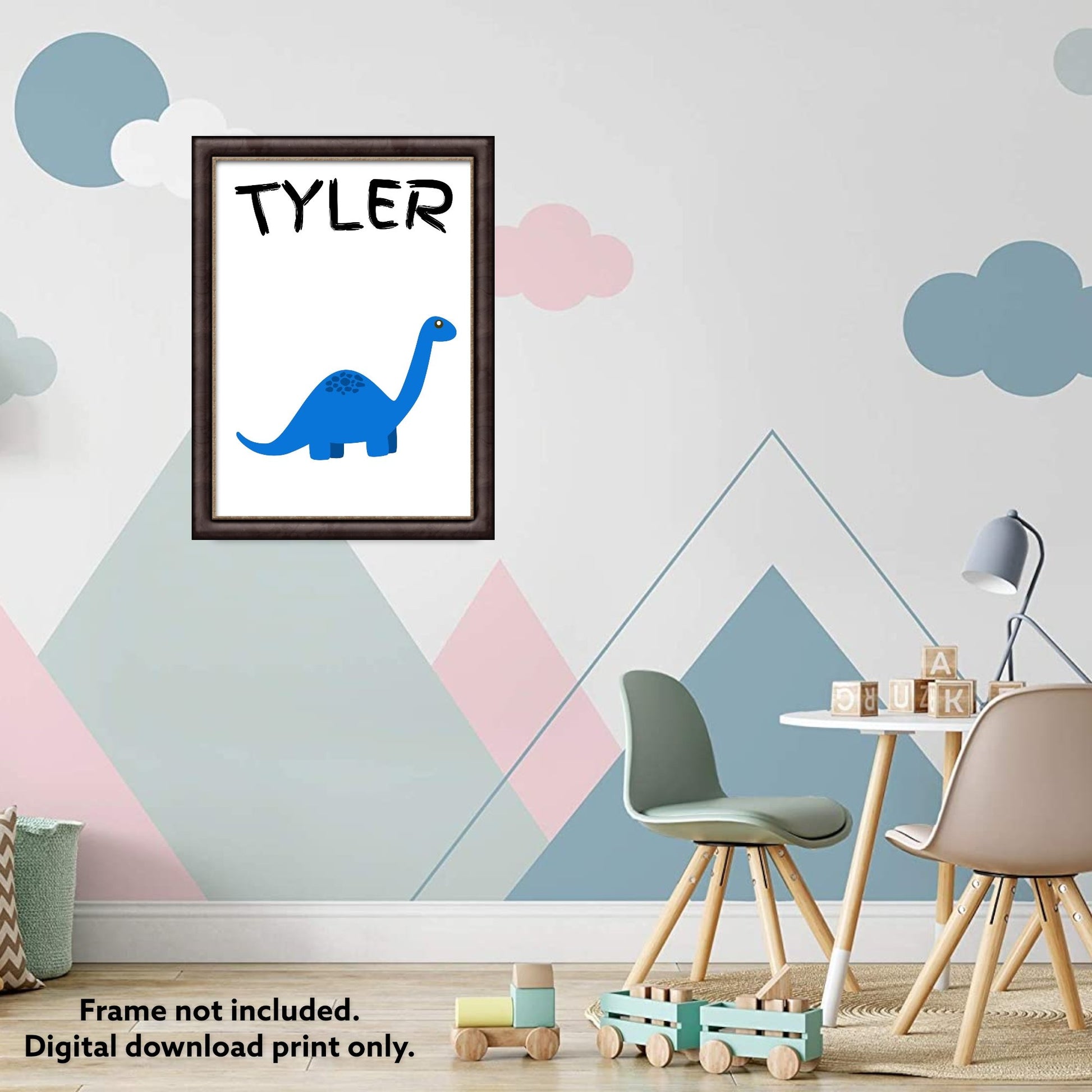 Editable dinosaur wall art printable, perfect for personalizing kids' spaces