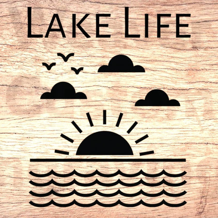 Peaceful lakeside silhouette digital artwork for custom clothing and accessories