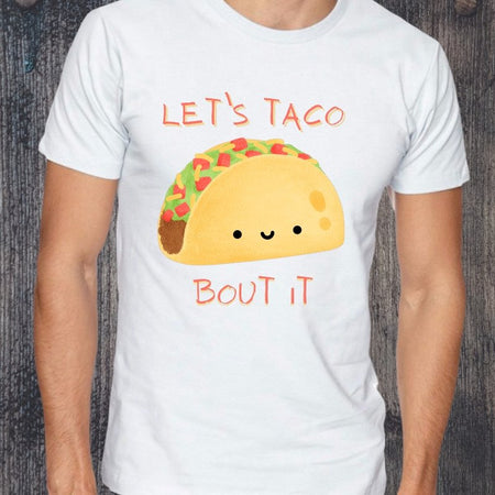 Delightful "Let's TACO Bout It" graphic for foodies and party invitations.