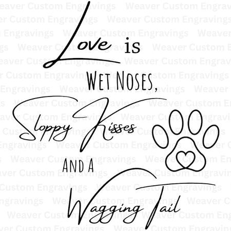 "Dog lover digital art 'Love is Wet Noses, Sloppy Kisses & A Wagging Tail' for DIY projects."