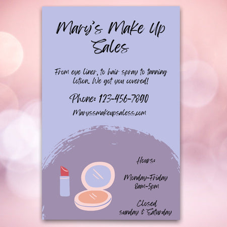 "Customizable beauty business flyer template for makeup sales."