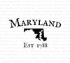 "Maryland state outline with 1788 establishment year SVG and PNG."