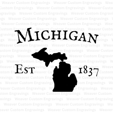 "Michigan state outline with 1837 established date SVG and PNG."