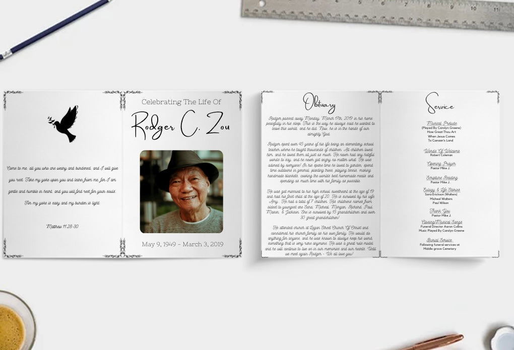Downloadable minimalist memorial template