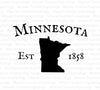 "Minnesota state outline with 1858 established date SVG and PNG."