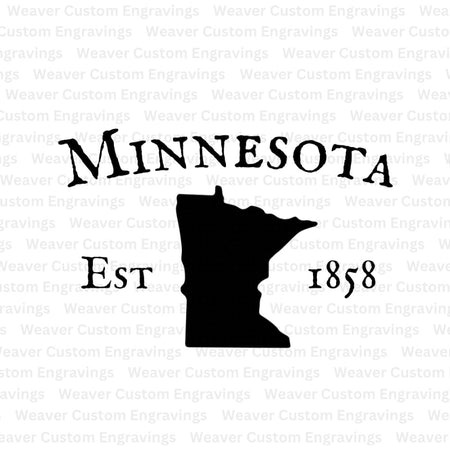 "Minnesota state outline with 1858 established date SVG and PNG."