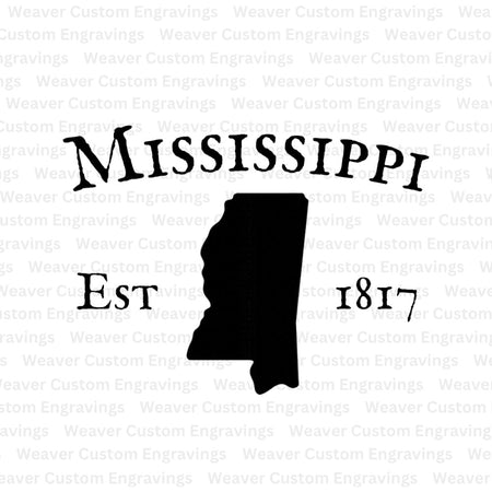 "Mississippi state outline with 1817 established date SVG and PNG."