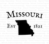 "Missouri state outline with 1821 established date SVG and PNG."