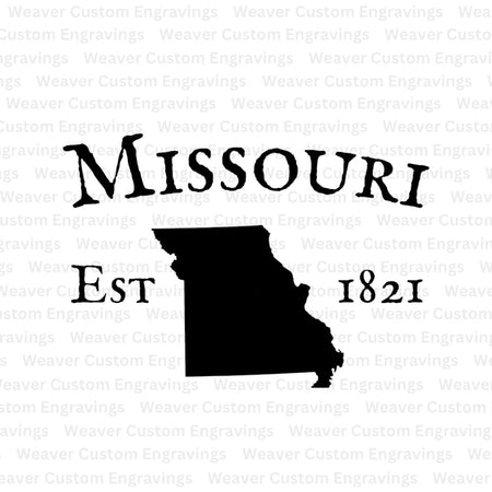 "Missouri state outline with 1821 established date SVG and PNG."