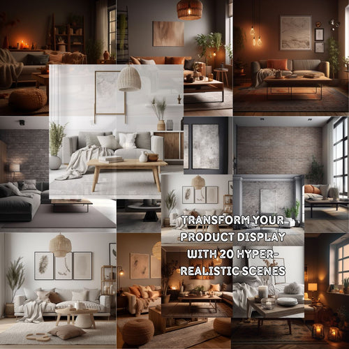 Chic Living Room Mockup Set: PNG