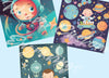 "Outer Space Nursery Wall Art featuring astronauts and planets PNG format."