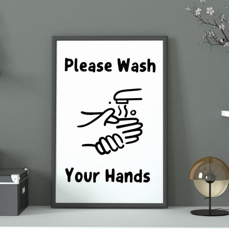 "PDF of wash hands sign suitable for public spaces."