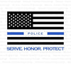 "SVG of Police Thin Blue Line flag with Serve, Honor, Protect motto."