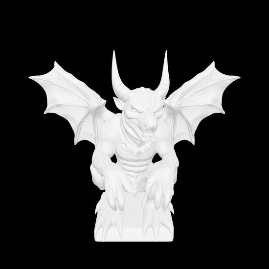 Winged gargoyle 3D printable model with long horns and claws