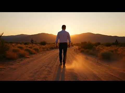 Man Walking Toward Sunset on Dirt Road: Stock Video