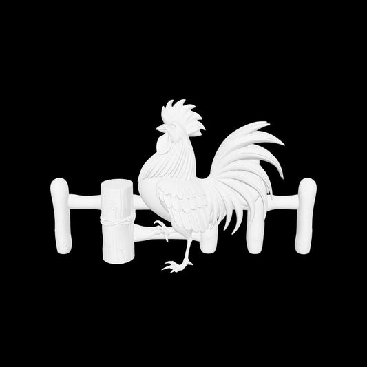 Rooster 3D printable figurine with wooden fence
