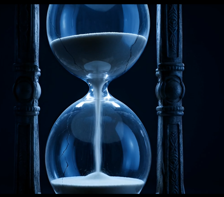 broken hourglass sand flowing fast
