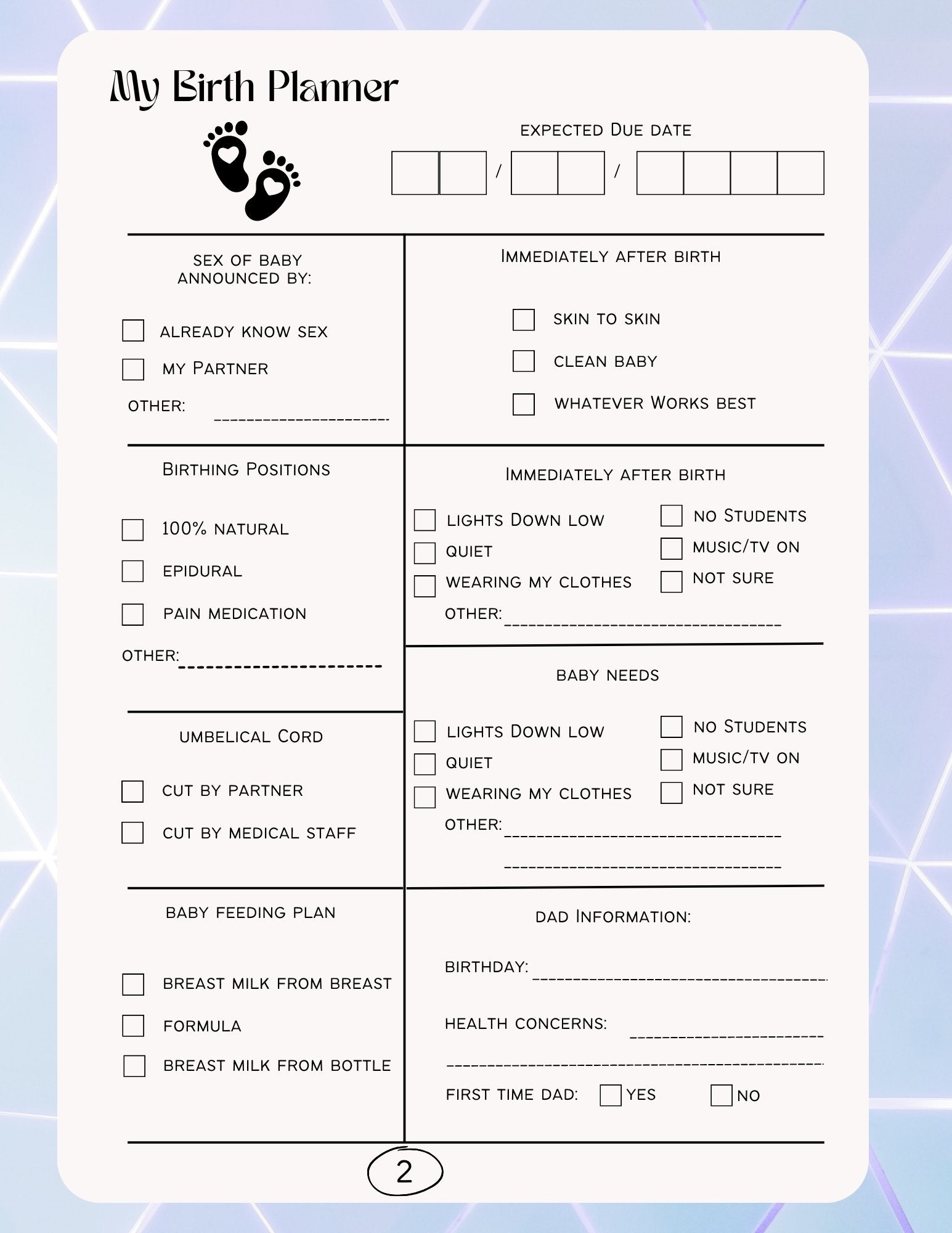 Printable Birthing Planner