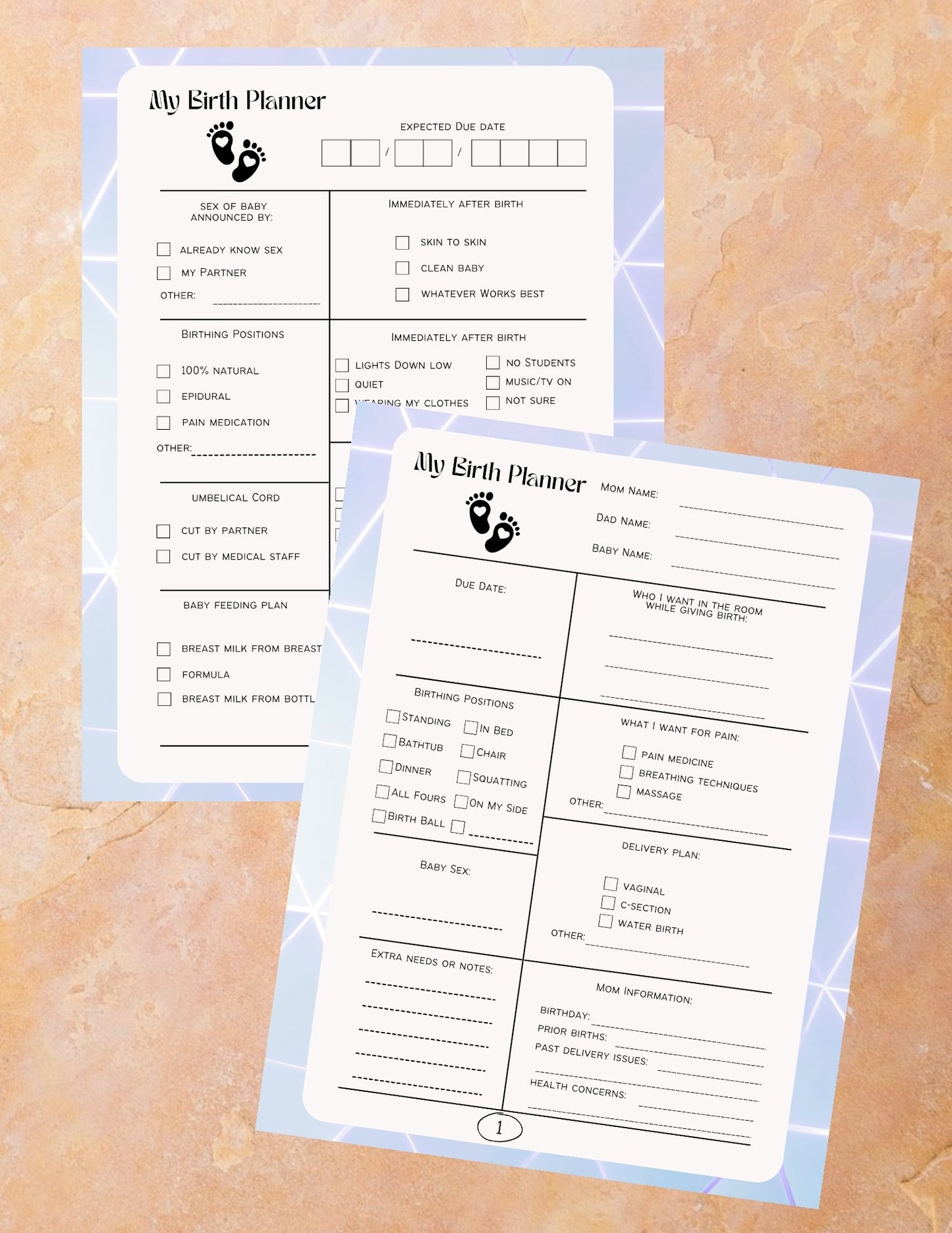 "Birthing plan guide to communicate birth choices to hospital staff."
