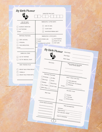 "Print-ready birthing plan template to outline labor preferences."