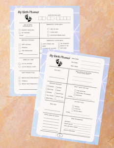 "Print-ready birthing plan template to outline labor preferences."