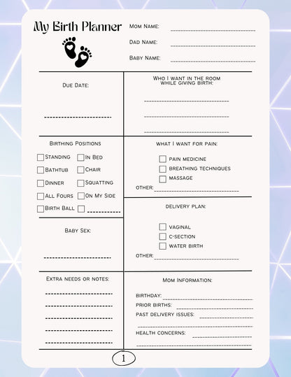 "Digital download of Printable Birthing Planner for expecting parents."