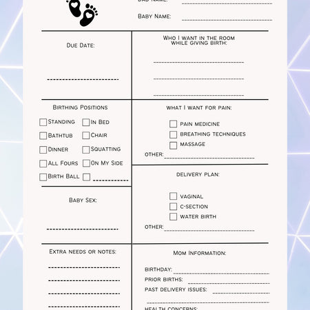 "Digital download of Printable Birthing Planner for expecting parents."