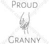 "Proud Granny graphic design showing grandmother and child holding hands."