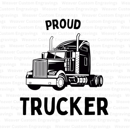 "Proud Trucker SVG graphic of semi tractor-trailer silhouette for personalized gear."