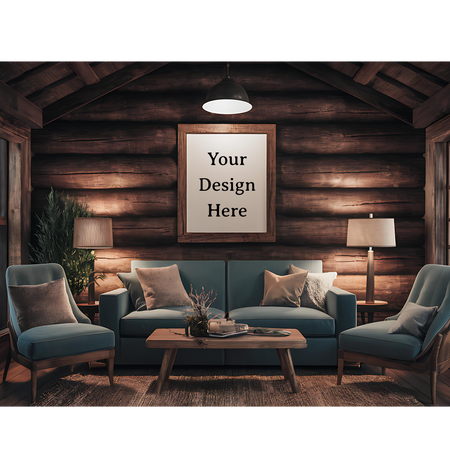 "Rustic Cabin Art Frame Mockup for Interior Design PNG, JPEG, PDF"