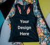 Black Tank Top on Colorful Floral Fabric Mockup png jpeg