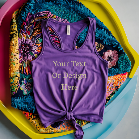 Purple Knotted Tank Top on Floral Fabric Mockup 300dpi png jpeg