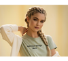 "hot Braided Blonde Woman in Light Green T-Shirt Mockup PNG, JPEG, PDF"