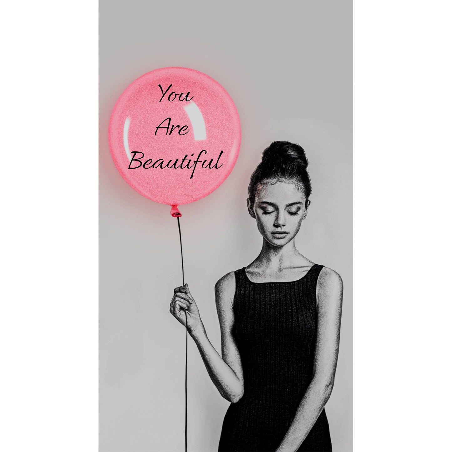 "Neon Balloon Elegance Charcoal Sketch with Pink Balloon PNG, JPEG, PDF"