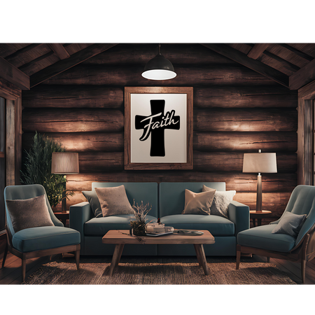 "Blank Wooden Frame Mockup in Cozy Cabin Interior"