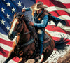 "Dynamic Cowboy Riding Horse with American Flag Background PNG, JPEG"