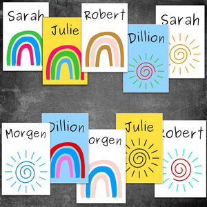 "Editable Rainbow & Sunshine Kids Wall Art print in vibrant colors."