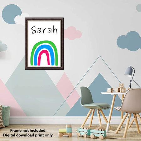 "Cheerful and colorful Rainbow & Sunshine art print, perfect for kids’ rooms."