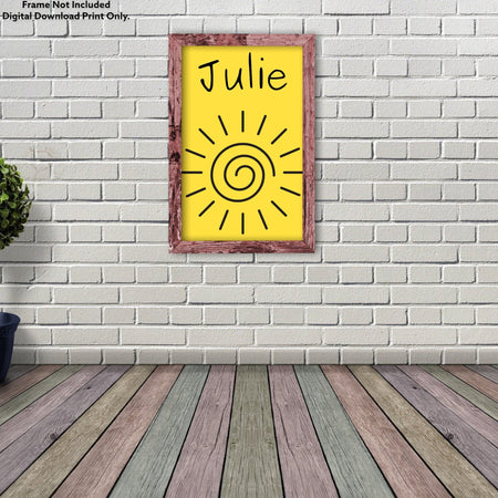 "Customizable Rainbow & Sunshine digital art print for children's room decor."