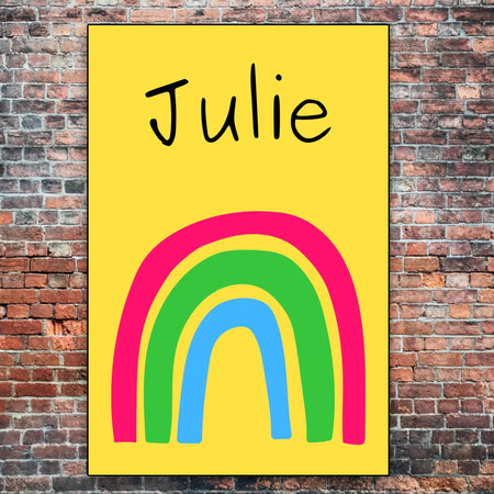 "Personalize your Rainbow & Sunshine wall art with editable text in Canva."