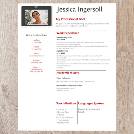 "Canva editable professional resume template with photo feature."