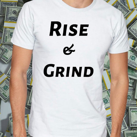 "Bold and inspiring 'Rise & Grind' phrase in stylish typography for daily motivation."